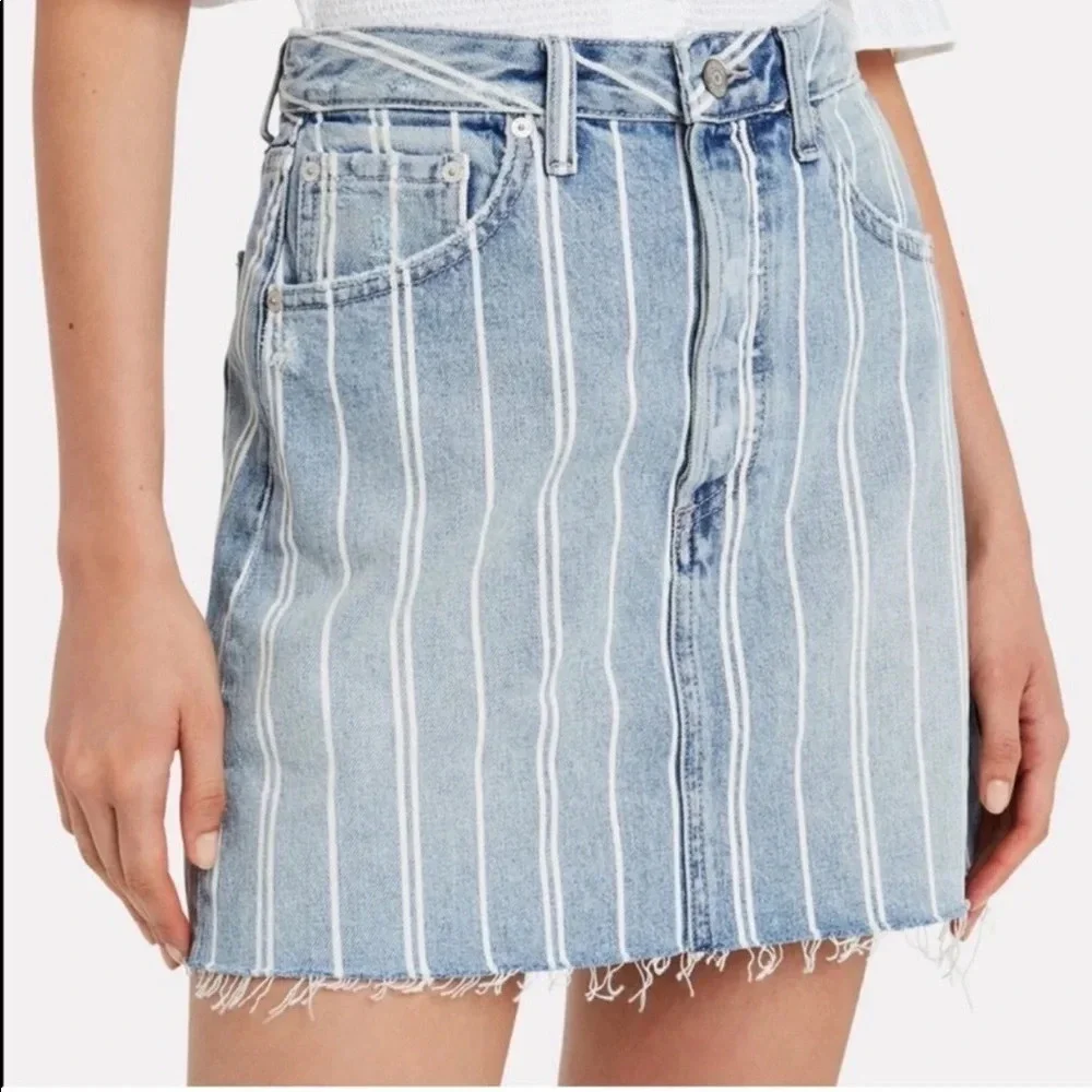 Boyish Denim Mini Skirt Blue Stripe Corey made me criminal Raw Edge High Rise.